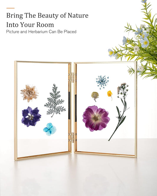 RICHFOCUS 4x6 Floating Picture Frame, Floating Display for 2x3 3.5x5, Beaded Metal Picture Frames with Real Glass, Tabletop Photo Frame for Multiple Size up to 4x6 Inch, for Home Decor, Gold 1PC