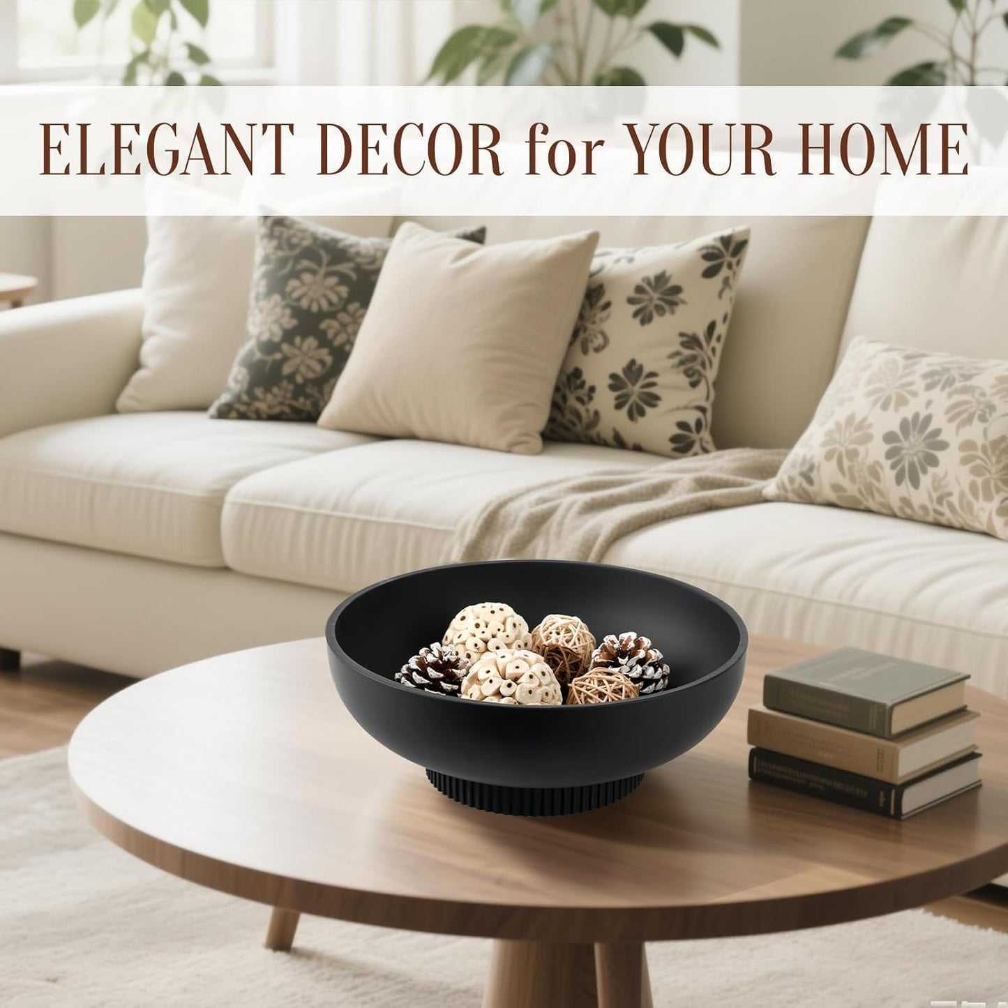 Deobath Large Resin Pedestal Decorative Bowl - Modern Handicraft Bowls for Home Decor - Fruit Bowl for Kitchen Counter - Key Bowl for Entryway Table,Artificial Stone Beige