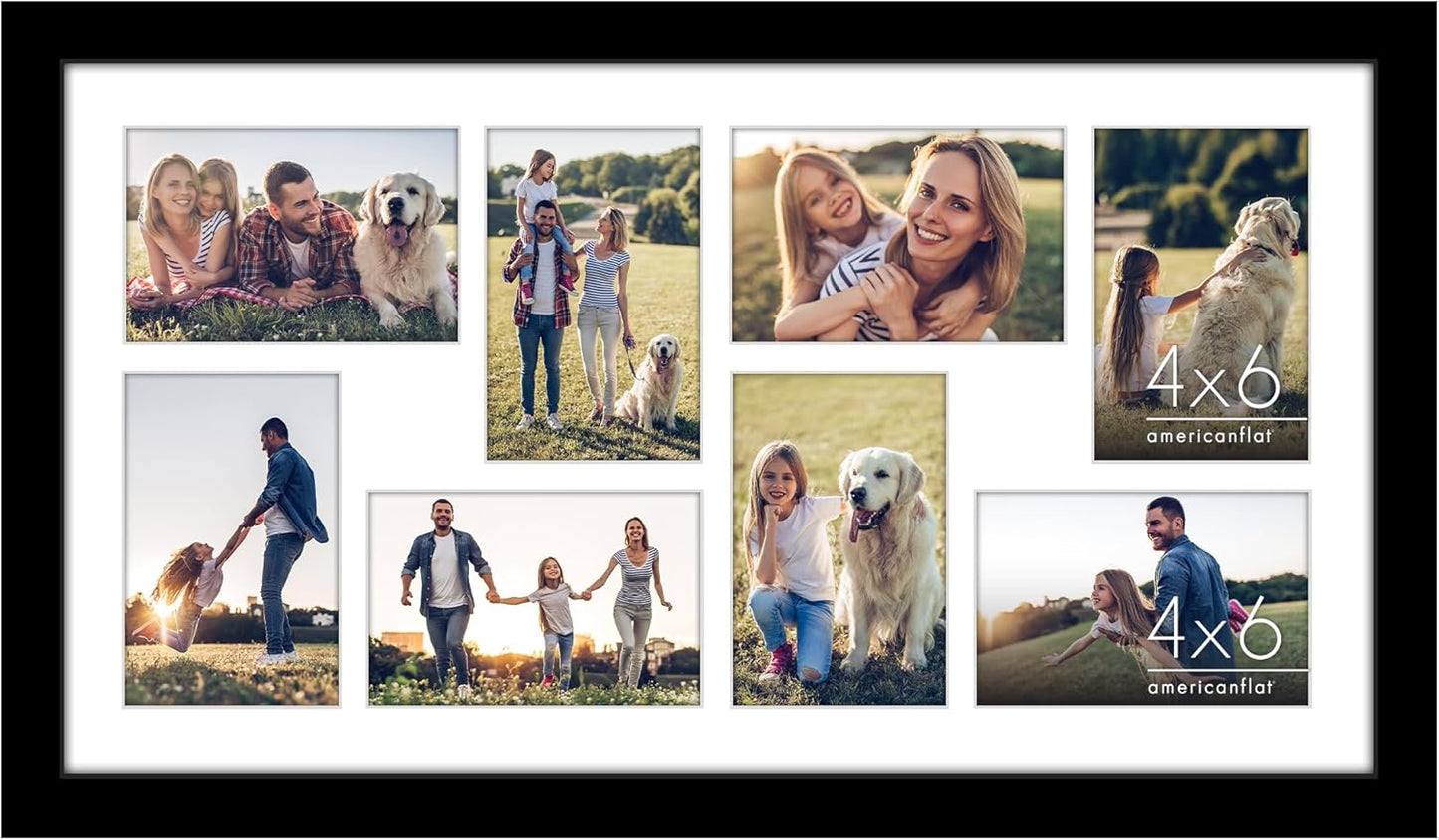 Americanflat 4x6 Collage Picture Frame with Shatter-Resistant Glass - Fits Five 4x6 Photos or Use as One 11x14 Picture Frame - Signature Collection - Collage Frames for Wall Display - Black