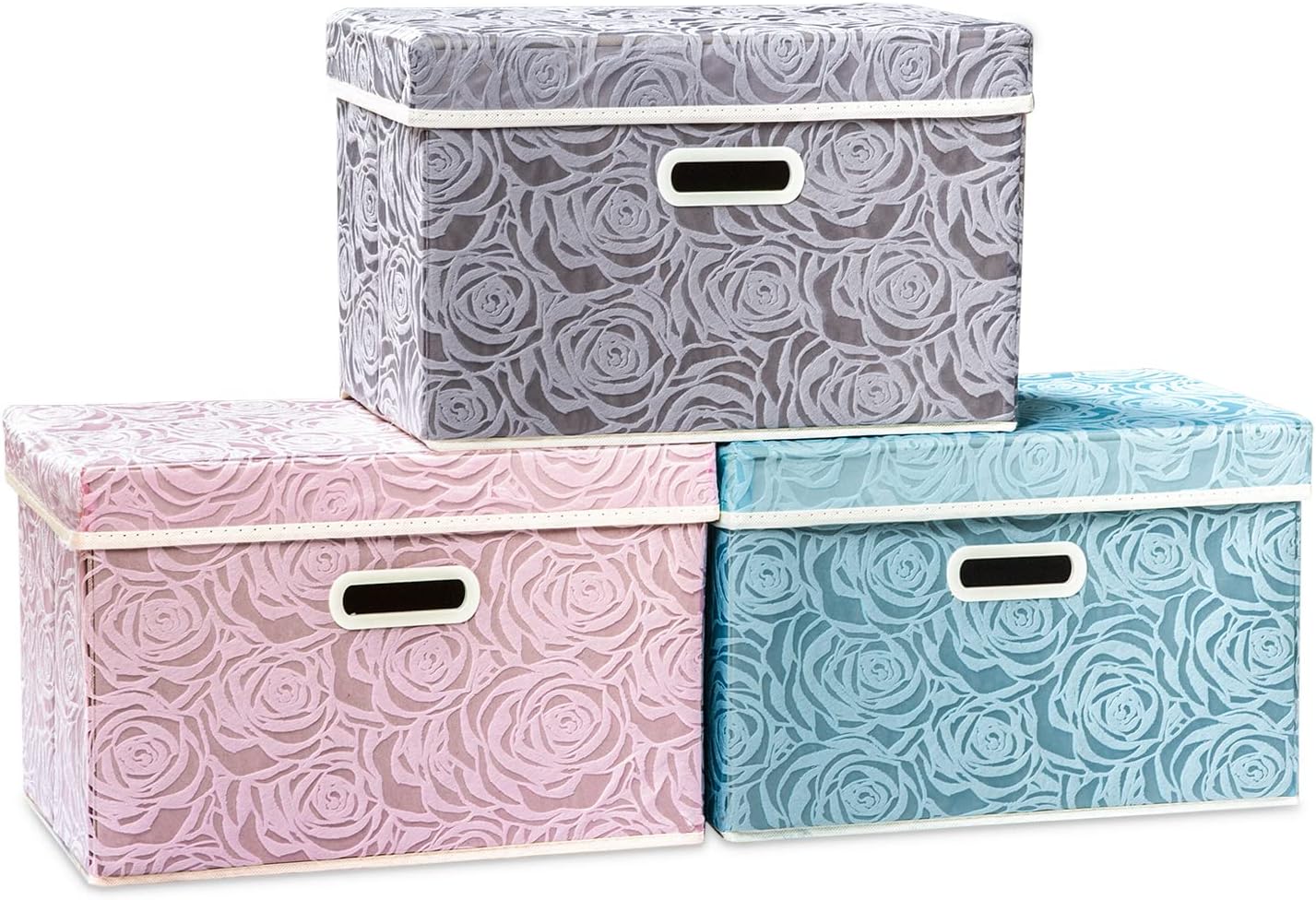 PRANDOM Larger Collapsible Storage Bin with Lid [1-Pack] Fabric Decorative Storage Box Cube Organizer Container Baskes with Handles Divider for Bedroom Closet Living Room Pink 17.7x11.8x11.8 Inch