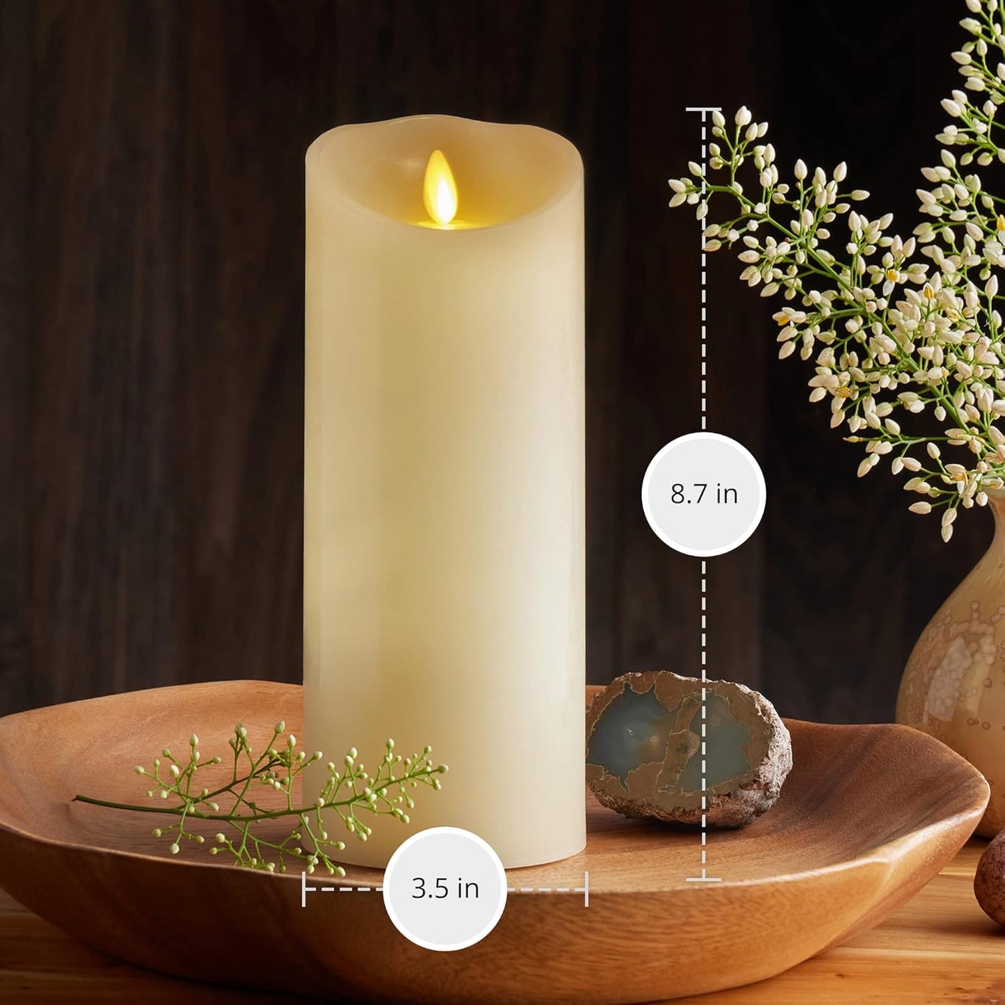 Luminara Scalloped Edge Flameless LED Candle - Ivory 3.5" x 8.75" - Real Wax Pillar Battery Operated Moving Flame w/Timer Unscented 1000Hr Runtime