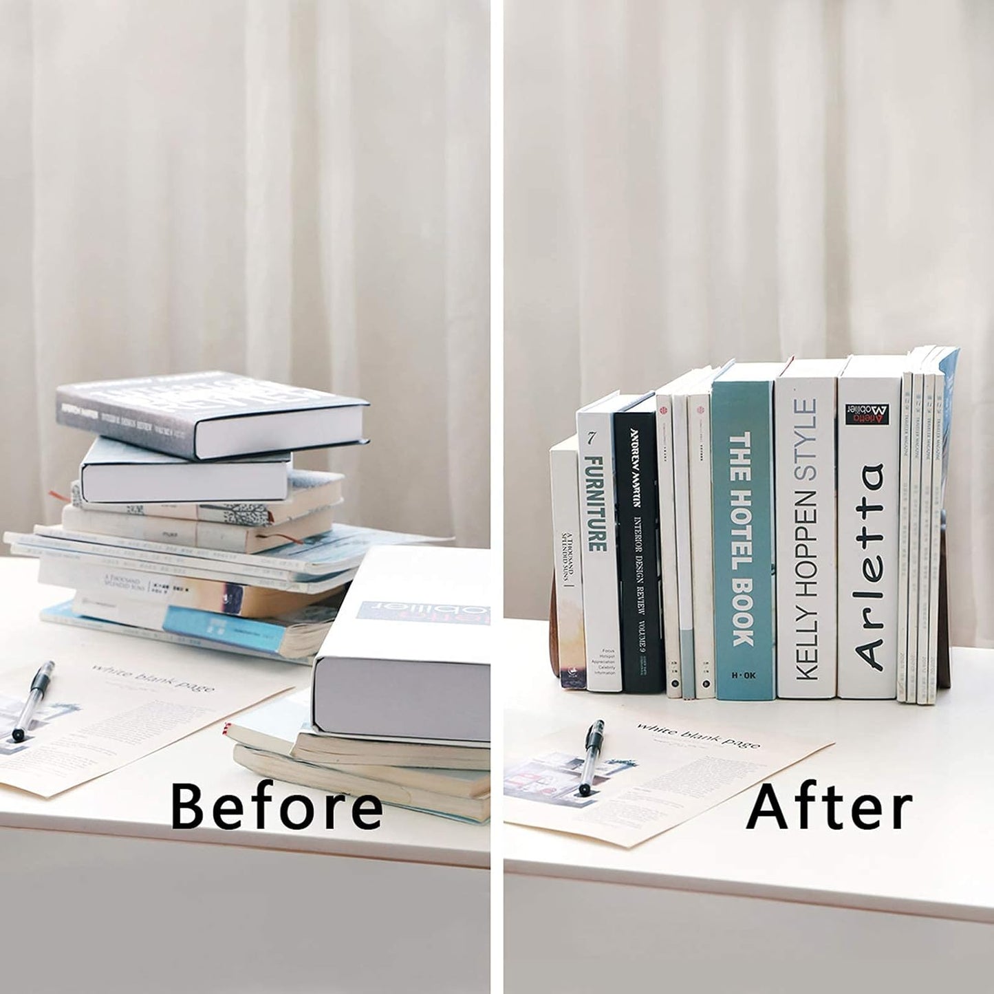 Muso Wood Book Ends for Shelves, Non-Slip Bookends, Heavy Duty Wooden Bookend Support for Books and Movies (Walnut 1 Pair)