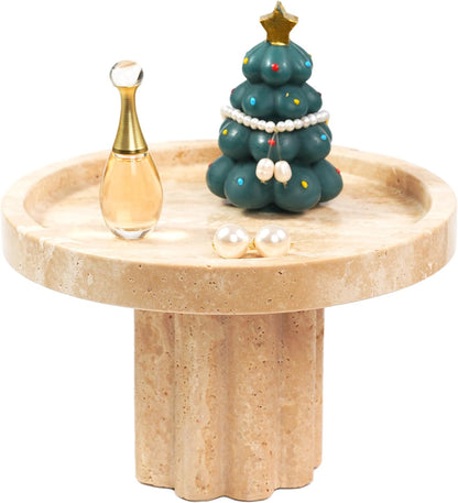 Marble Perfume Tray with Legs - Oval Decorative Stone Pedestal for Bathroom Vanity Coffee Table Kitchen Countertop, Footed Jewelry Candle Organizers Catchall Plate Riser with Scalloped Feet