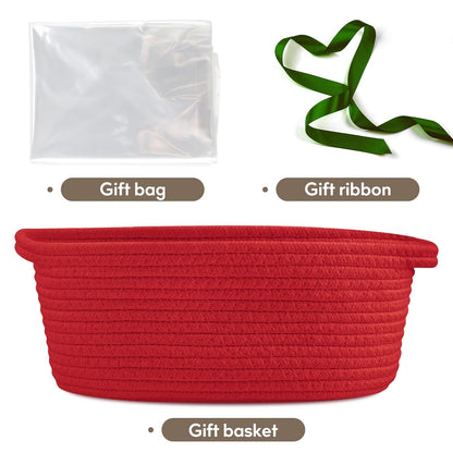 Pro Goleem Small Woven Basket with Gift Bags and Ribbons Durable Baskets for Mothers Day Gifts Empty Small Rope Basket for Storage 12"X 8" X 5" Baby Toy Baskets with Handles, White