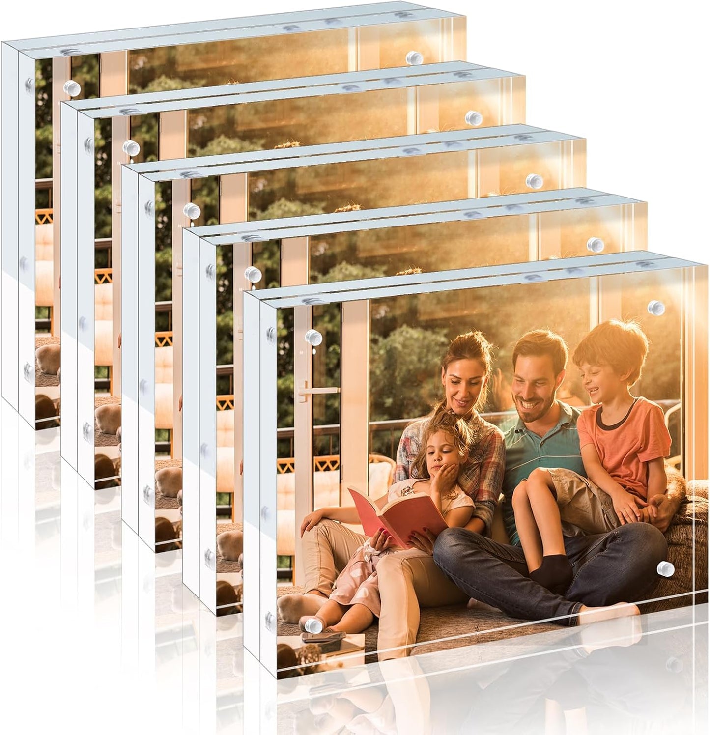 Egofine 4x6 Acrylic Frames 6 Pack, 20mm Thicker Frameless Clear Picture Frames, Double Sided Magnetic Picture Frames, Free Standing Desktop Display