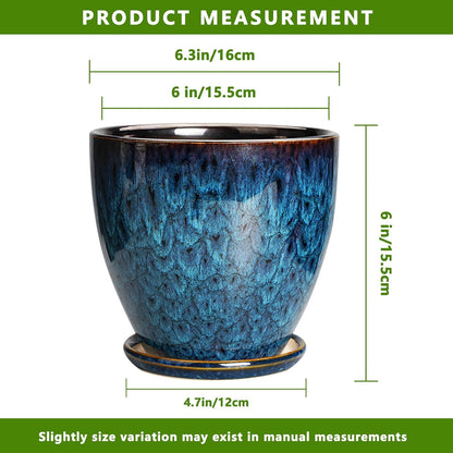 10 Inch Ceramic Planter Pot Round Plant Pot for Indoor Plants Outdoor Large Flower Pot with Drainage Hole and Saucer Blue