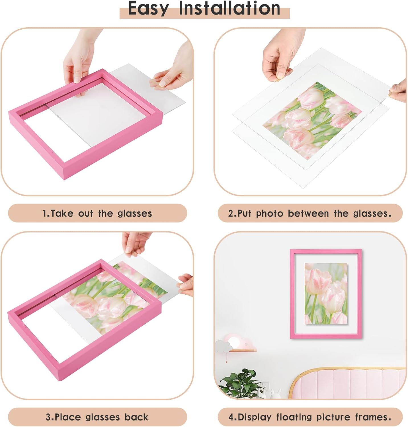 MUYE 11x14 Floating Frame Set of 2,Double Glass Rustic Frame,Display Any Size Photo up to 11x14,Wall Mount or Tabletop Standing,Natural