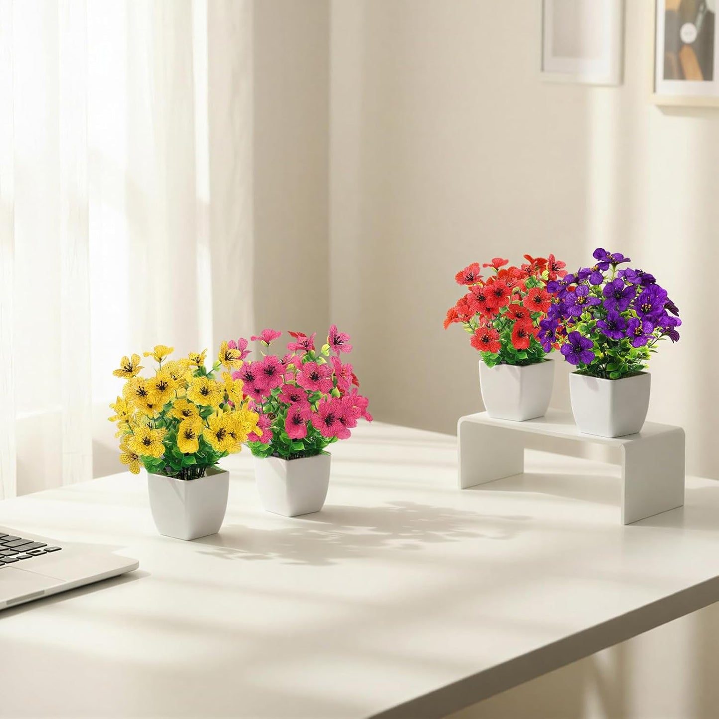 CEWOR Fake Plants 2 Pack Mini Potted Plants Bathroom Accessories Small Artificial Greenery Decorations for Bathroom Office Home Room Kitchen Table Indoor