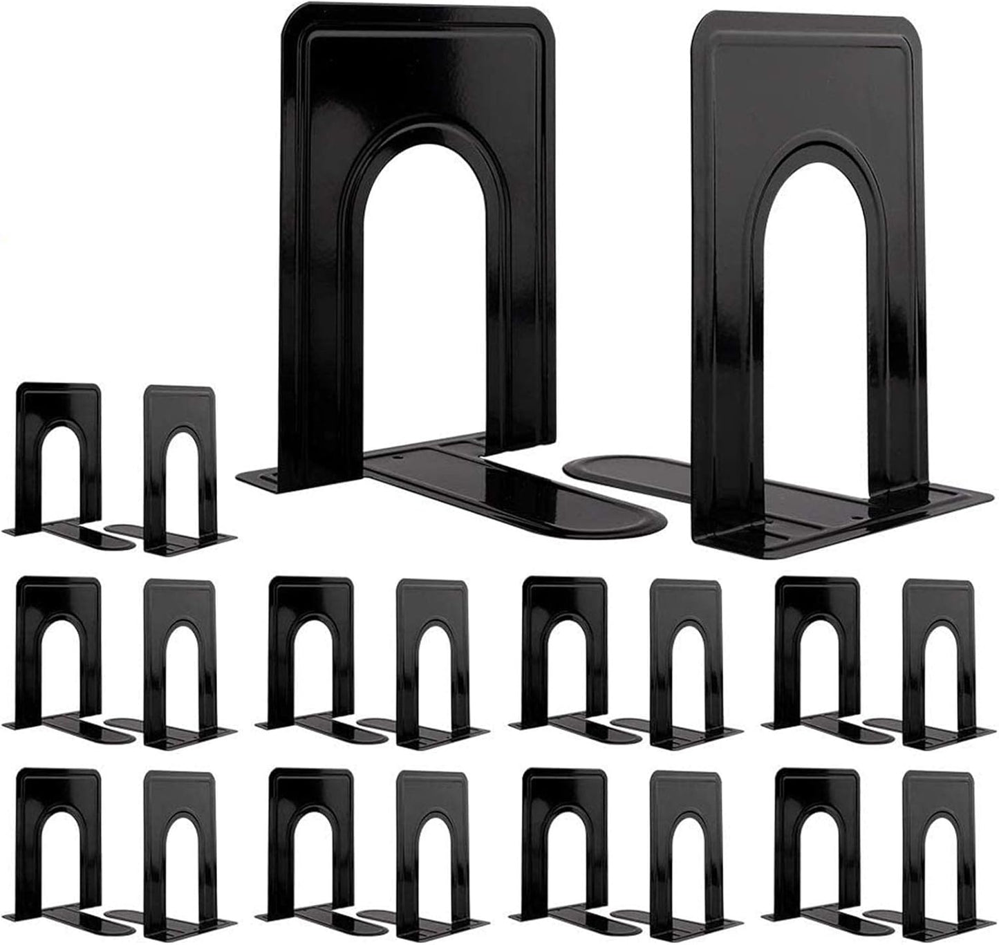 Jekkis 20pcs Metal Bookends for Shelves, 6.6"x 5.7"x 5" Black Heavy Duty Book Ends for Nonskid Bookend Supports Plain Large Bookends, Library Office Home, 10 Pair