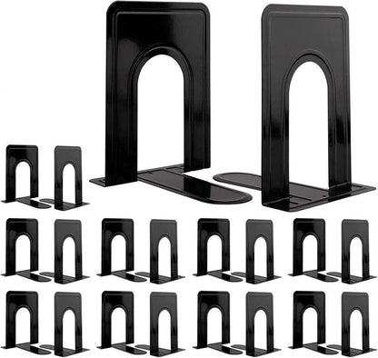 Jekkis 20pcs Metal Bookends for Shelves, 6.6"x 5.7"x 5" Black Heavy Duty Book Ends for Nonskid Bookend Supports Plain Large Bookends, Library Office Home, 10 Pair