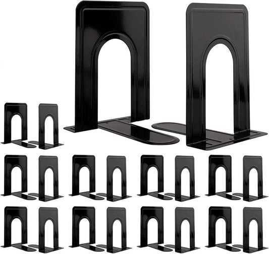 Jekkis 20pcs Metal Bookends for Shelves, 6.6"x 5.7"x 5" Black Heavy Duty Book Ends for Nonskid Bookend Supports Plain Large Bookends, Library Office Home, 10 Pair