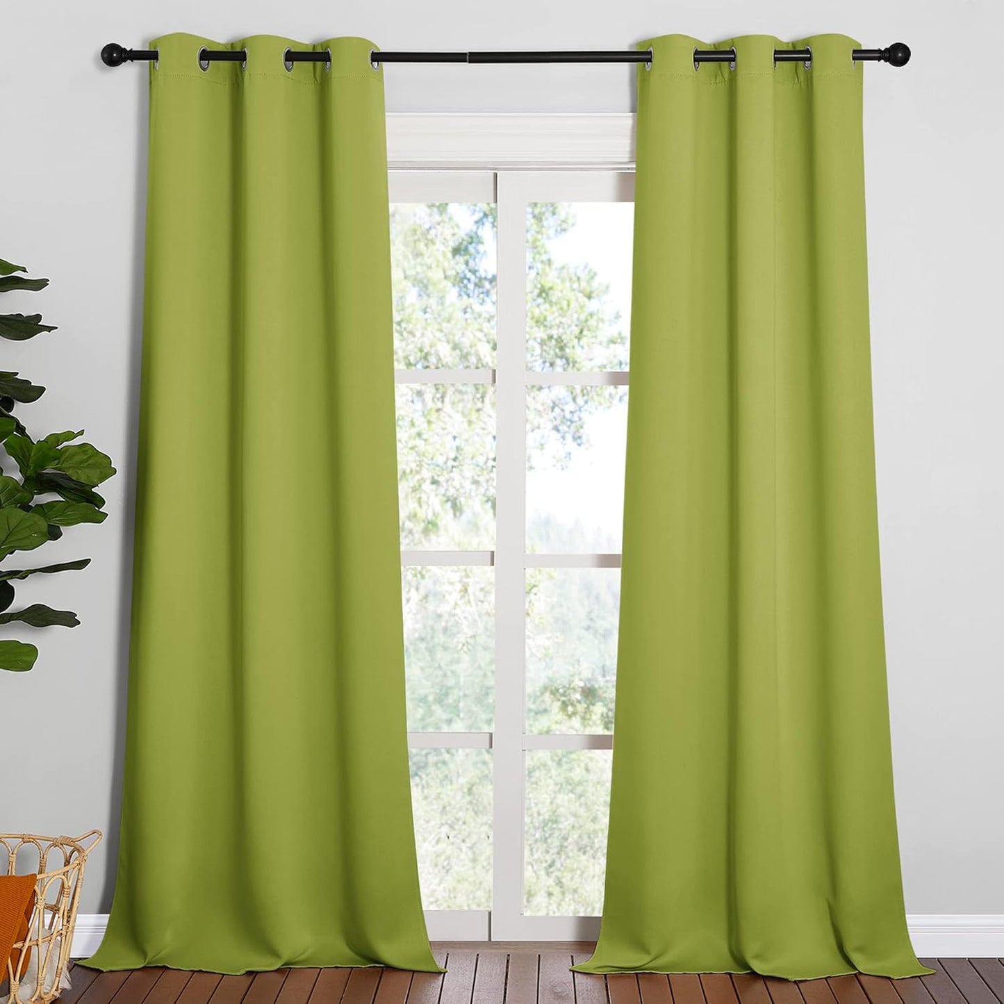 NICETOWN Halloween Pitch Black Solid Thermal Insulated Grommet Blackout Curtains/Drapes for Bedroom Window (2 Panels, 42 inches Wide by 63 inches Long, Black) - Colors B