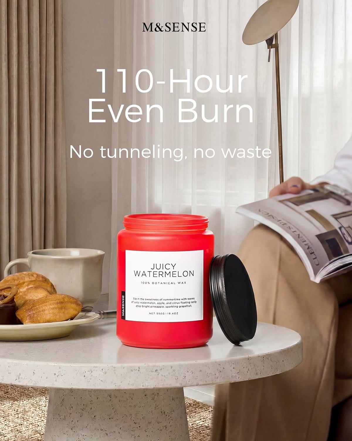 M&SENSE Eucalyptus & Mint Scented Jar Candle, Large 19.4oz Natural Soy Wax, 110-Hour Long Lasting Non-Toxic Clean Burning, Fresh Smelling Home Aromatherapy for Spa Stress Relief, Gifts for Men Women
