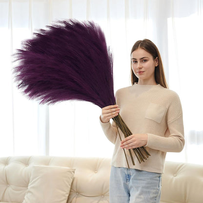 10 Pcs 39''/3.2FT Faux Pampas Grass Decor, Large Tall Fluffy Artificial Fake Flower, Bedroom Decor Boho Decor Pompas Floral for Vase Filler Farmhouse Home Wedding Decor (Blue)