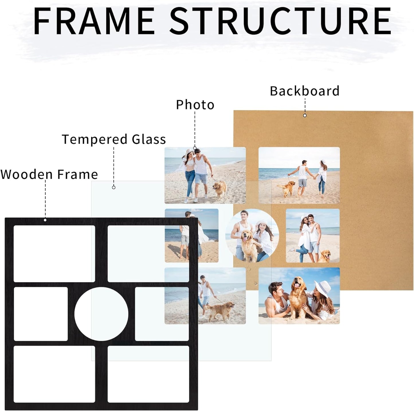 YESKAY 4x6 Picture Frame Collage for Wall Decor, Multiple Photo Collage Frames with Tempered Glass, 7-Opening for 4 x 6 Picture Frames, Rustic Brown, 1 Pack