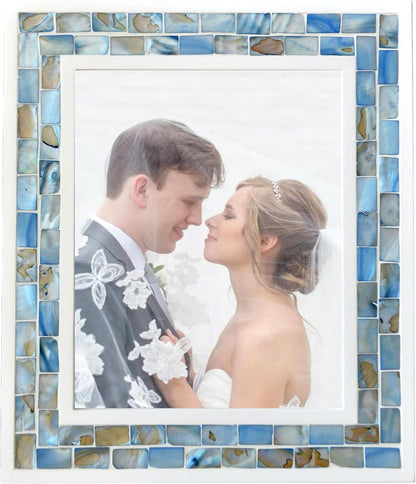 Silver Plate Picture Frame 5x7 Mother of Pearl 5 by 7 Photo Frame Mosaic Glass Tabletop Frame (Grey+ White,1pc)
