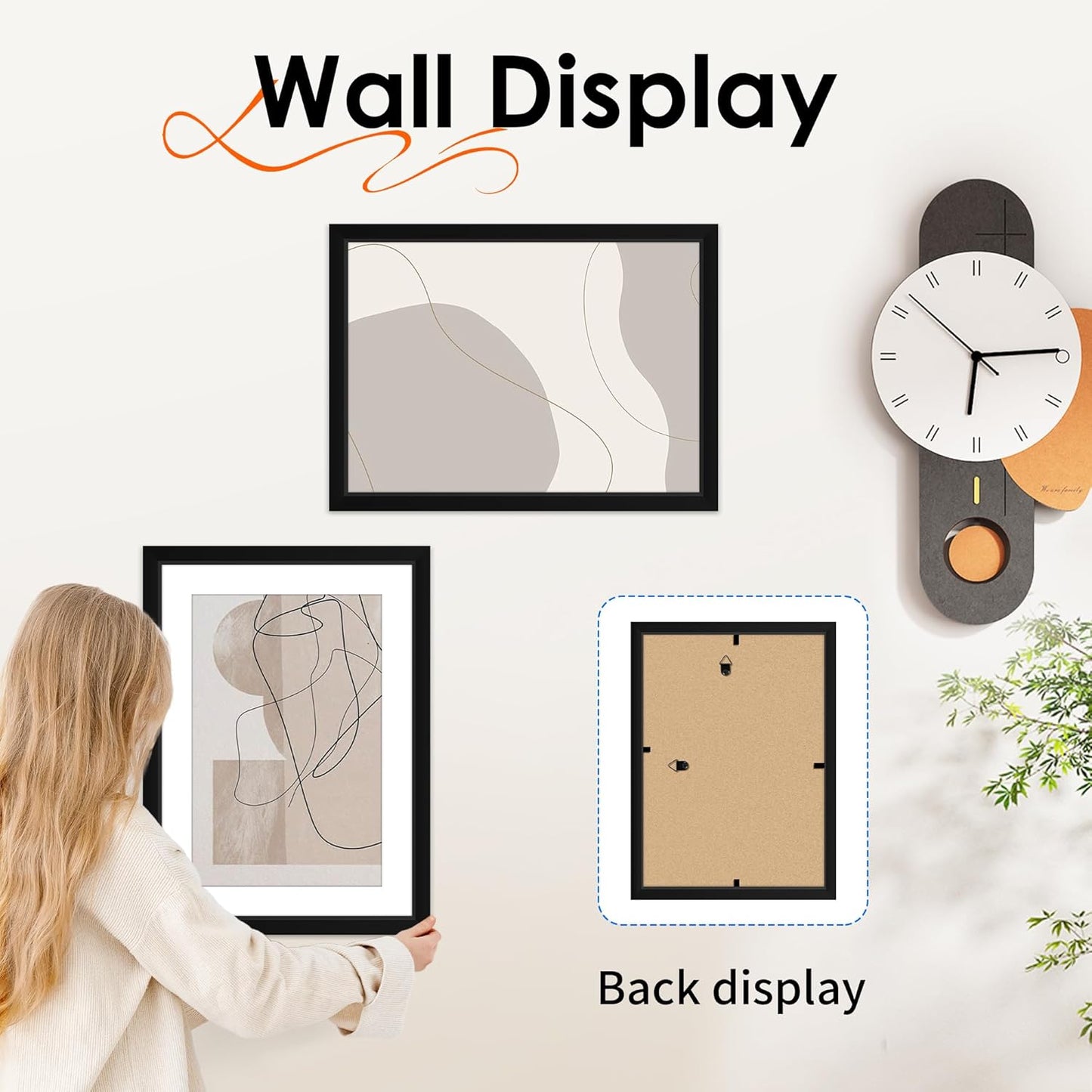 FIXSMITH 8x10 Picture Frame Set of 2, Photo Frame with HD Plexiglass, Display Pictures 5x7 with Mat or 8x10 Without Mat Multi Picture Frames Collage for Tabletop or Wall Display, Black