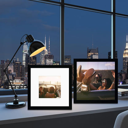 12x12 Picture Frame Set of 9, Display Pictures 8x8 with Mat or 12x12 without Mat, Multi Collage Gallery Square Photo Frames for Wall or Tabletop, Black