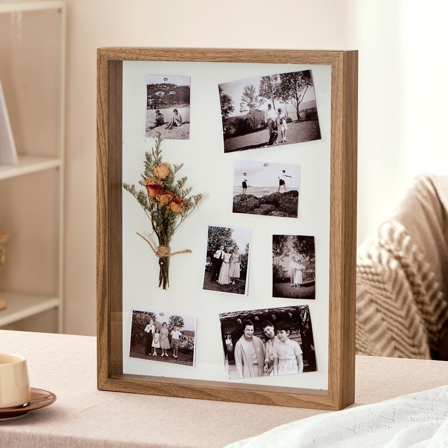 8x10 Deep Shadow Box Picture Frame Display Case with Linen Back and Stand,Real Glass Black Shadow Memory Box Frame 8x10 for Flower Baby Pet Wedding Photo Art Craft Memorial Wall Decor Gift