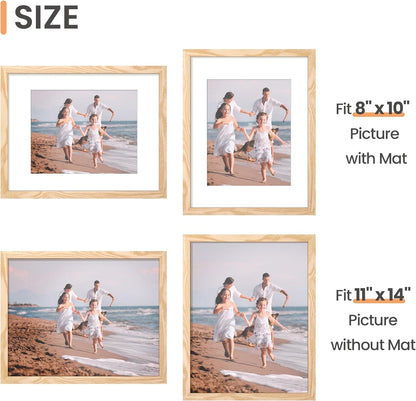 upsimples 11x14 Picture Frame Set of 5, Display Pictures 8x10 with Mat or 11x14 Without Mat, Wall Gallery Photo Frames, Black