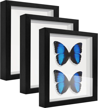 8x8 Shadow Box Frame Display Case with Letter Stickers, 3D Picture Frame, Display Case Box for Memorabilia, Baby Items, Wedding Memories, Crafts, Tickets and Photos (White, 8x8)