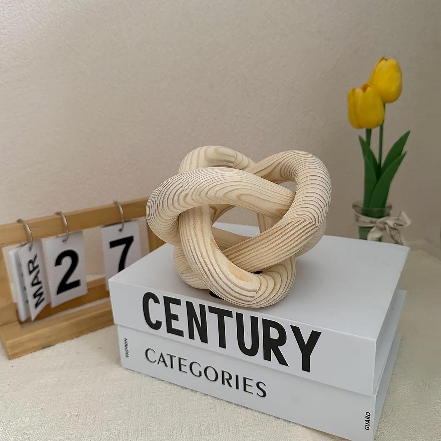 3-Link Wood Chain Link Coffee Table Decor, White Wooden Knot Decor for Coffee Table Farmhouse Decortive for Home Boho Modern Shelf Decortion(White)