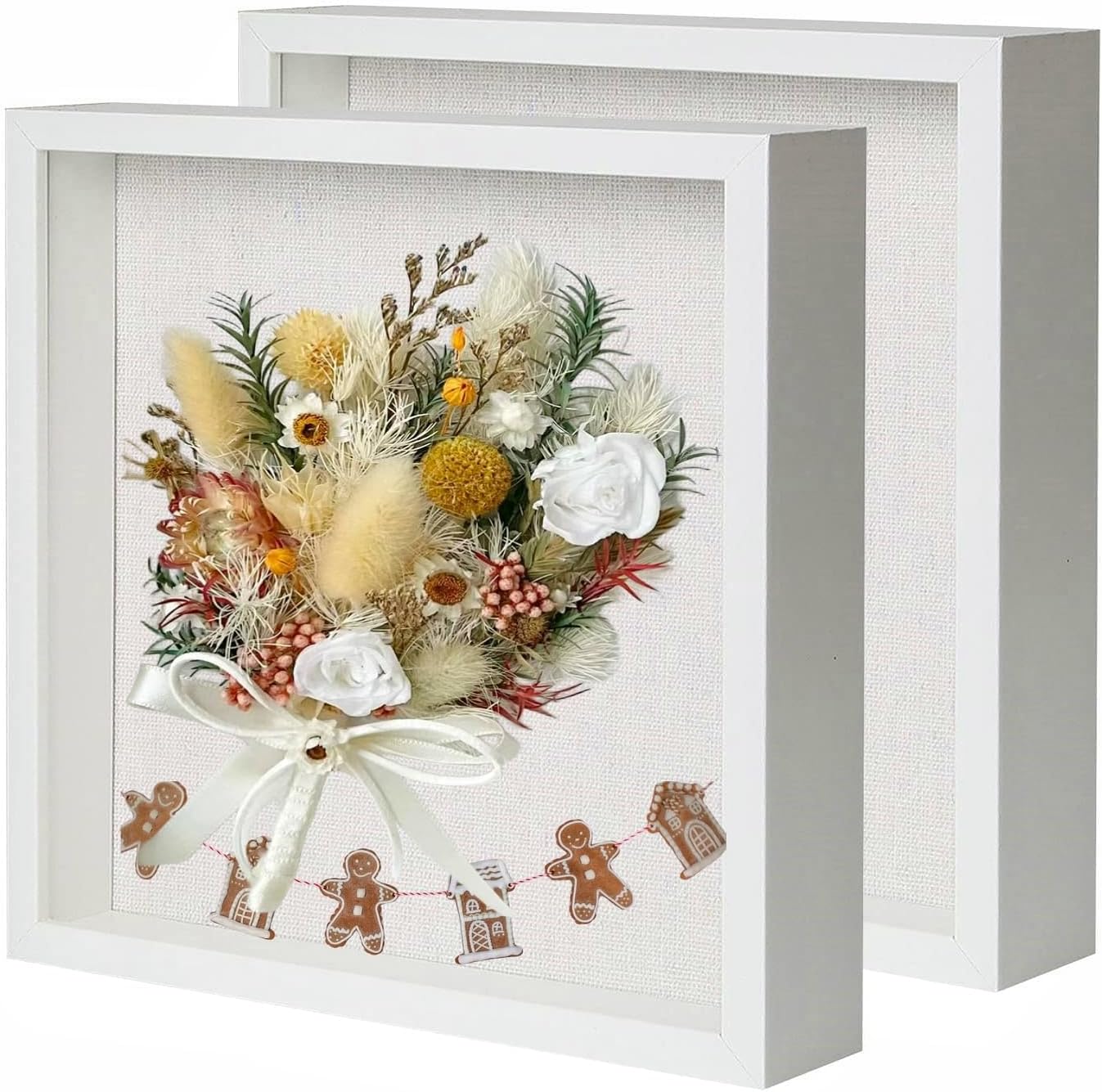 Muzilife 8x8 Shadow Box Picture Frame with Linen Board - Deep Wood & Glass Display Case Ready to Hang Memory Box Baby Sports Memorabilia, Pins, Awards, Medals, Wedding, Tickets and Photos (Black)