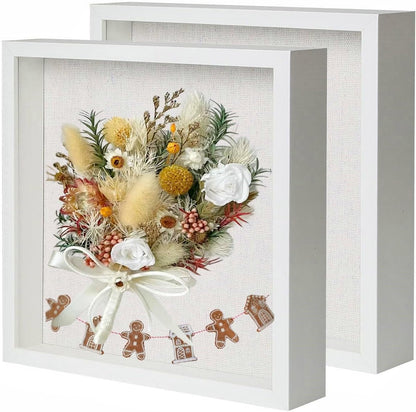 Muzilife 8x8 Shadow Box Picture Frame with Linen Board - Deep Wood & Glass Display Case Ready to Hang Memory Box Baby Sports Memorabilia, Pins, Awards, Medals, Wedding, Tickets and Photos (Black)