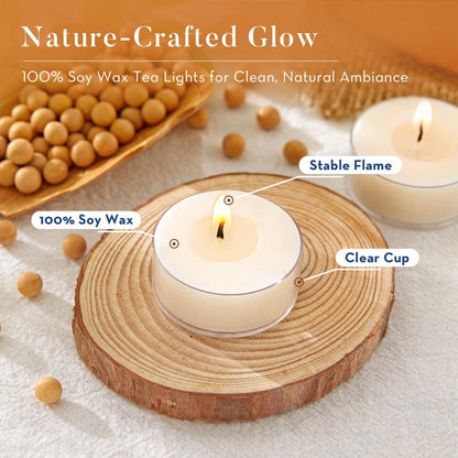 Crenovo Tea Lights Candles 100 Pack, Natural Soy Wax Tealights Candles Bulk 6 Hours Non-Toxic, Long Burning, Unscented Small Votive Cup Candles for Wedding, Party, Dinner, Emergency