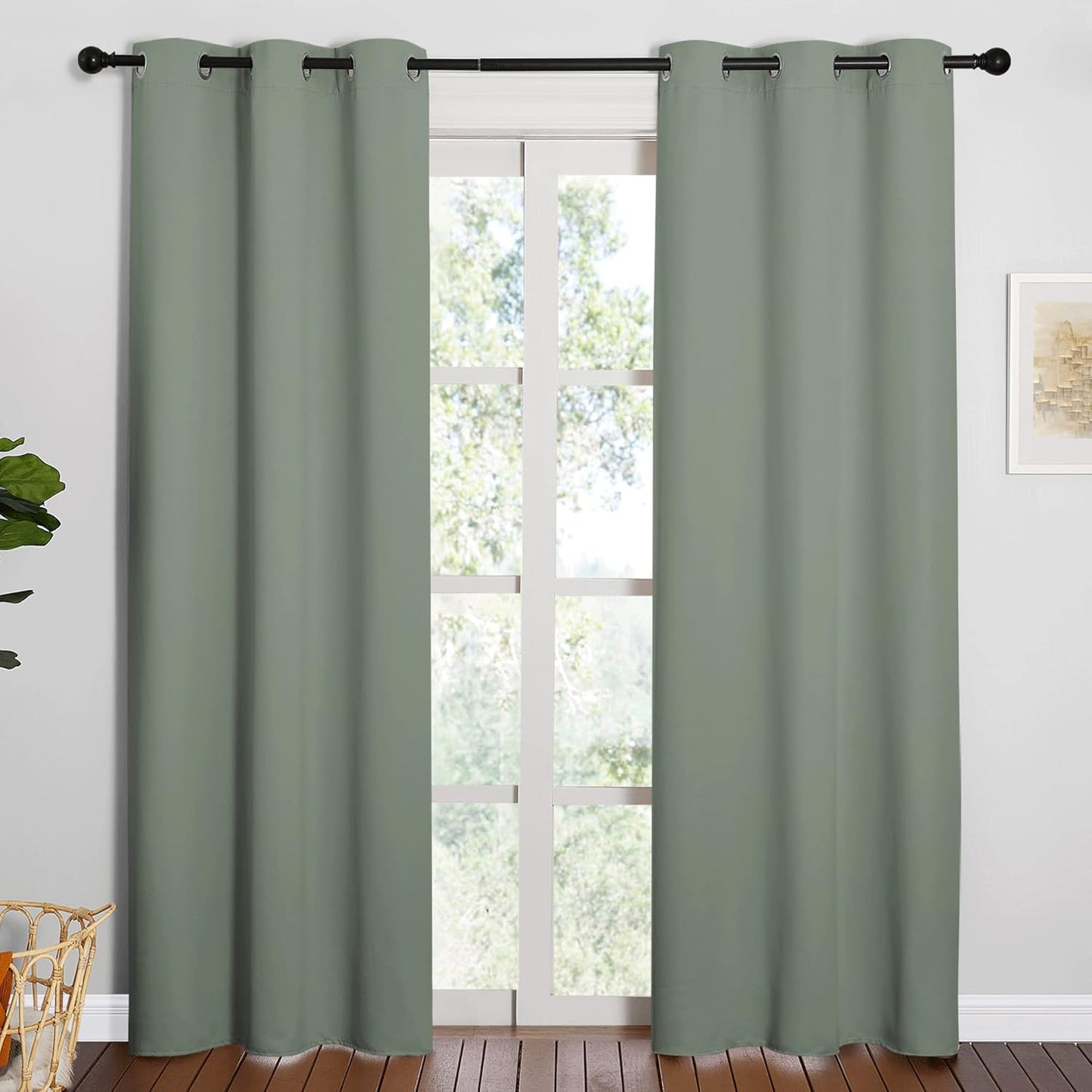 NICETOWN Halloween Pitch Black Solid Thermal Insulated Grommet Blackout Curtains/Drapes for Bedroom Window (2 Panels, 42 inches Wide by 63 inches Long, Black) - Colors B