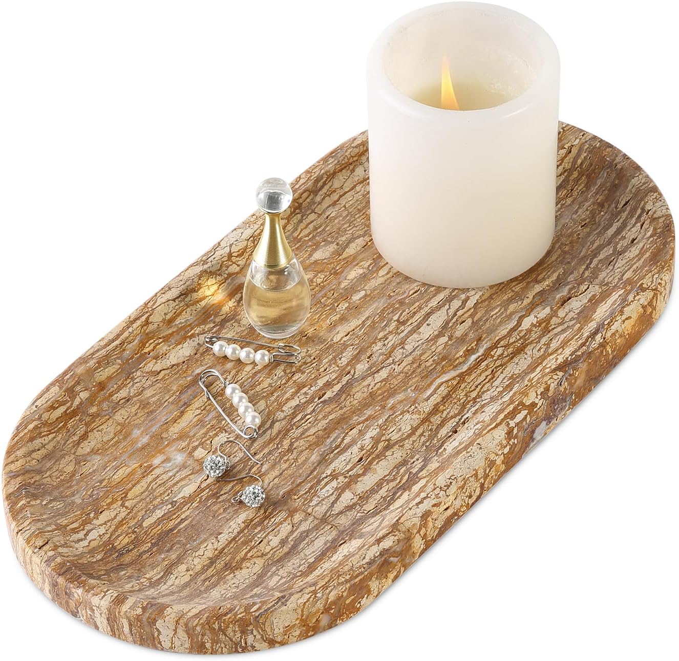 Koville Italian Travertine Tray, 12"x6" Vanity Decorative Marble Tray for Countertop, Catchall Tray for Perfume, Candles, Jewelry Dish Tray