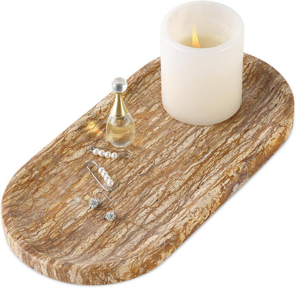Koville Italian Travertine Tray, 12"x6" Vanity Decorative Marble Tray for Countertop, Catchall Tray for Perfume, Candles, Jewelry Dish Tray