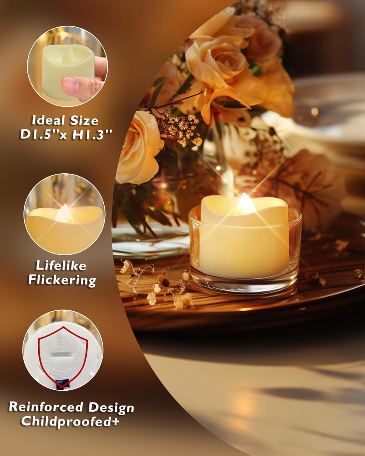 Homemory 24Pcs Flickering Flameless Candle Battery Operated, 200+Hours Fake Electric LED Tea Lights for Votive, Centerpiece Table Decorations, Wedding, Aniversary, Halloween, Christmas