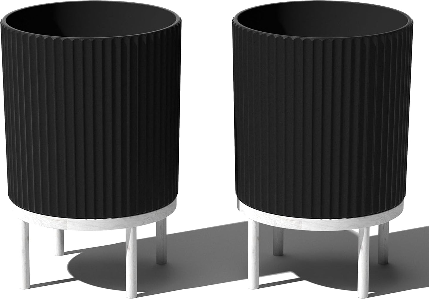 Veradek Demi Series Round Planter w/ Stand for Porch/Patio | Durable Plastic-Concrete & Wooden Stand | Modern Décor for Tall Plants, Flowers