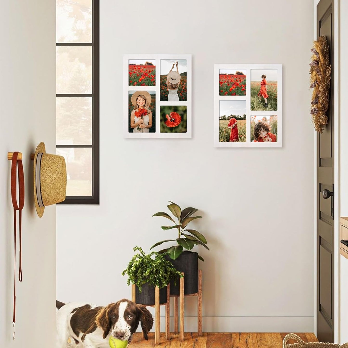YESKAY 4x6 Picture Frame Collage for Wall Decor, Multiple Photo Collage Frames with Tempered Glass, 7-Opening for 4 x 6 Picture Frames, Rustic Brown, 1 Pack