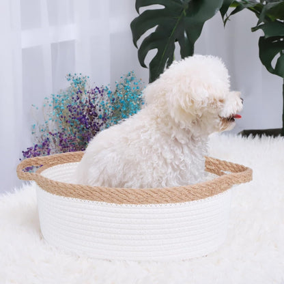 ABenkle Small Basket with Handles, Boho Decorative Rope Woven Dog Cat Toy Storage Bin Shelf Storage Organizer, Easter Christmas Gift Basket, 12"x8"x5", White