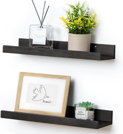 FLYJOE Picture Ledge Shelf, Floating Shelves Set of 2, Solid Pine Wood 55'' Long Large Nursery Book Shelves for Toys Storage, Kids Bookshelf for Living Room Bedroom Decor Books Photo Frames, Walnut