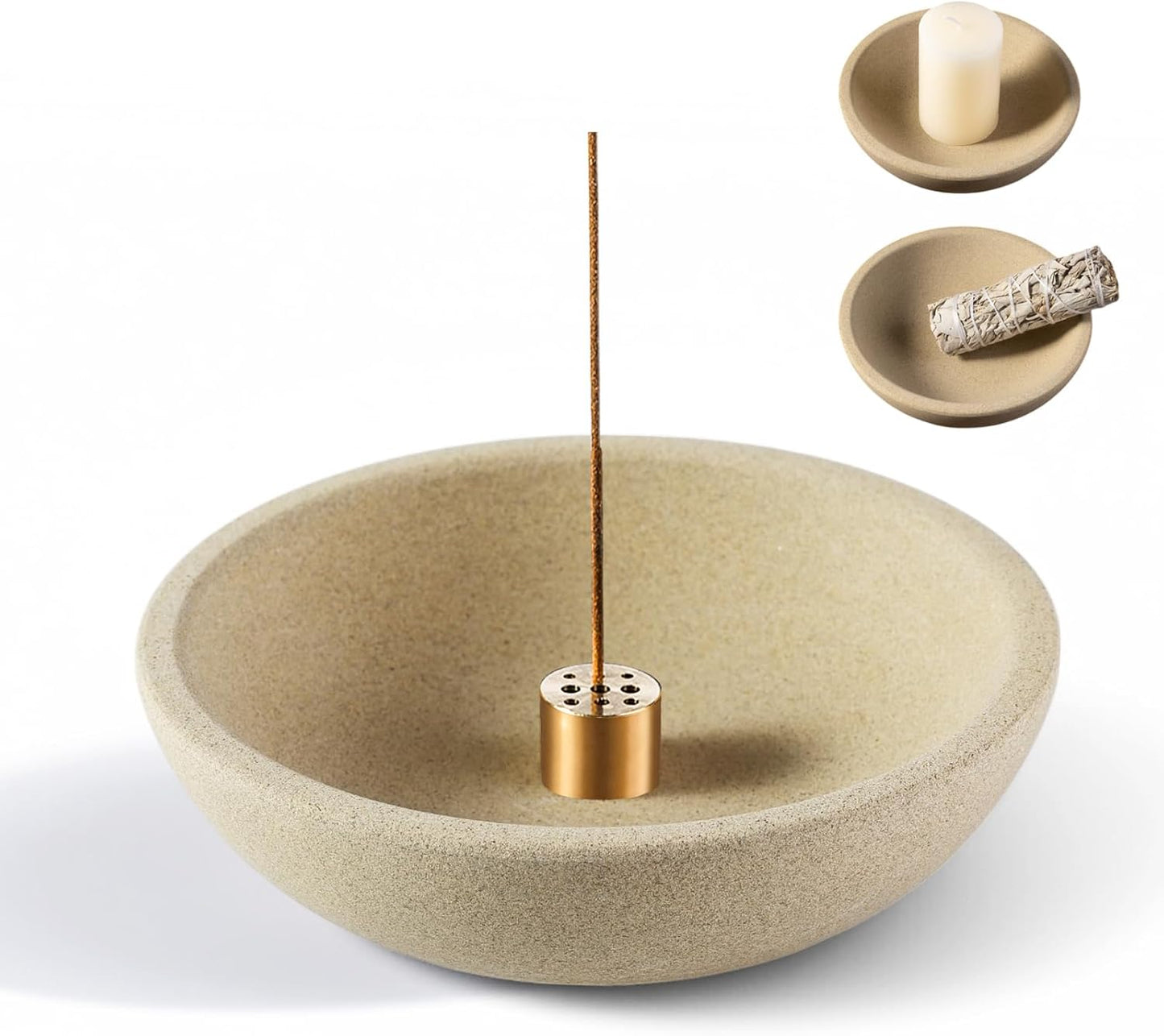 Koville Natural Marble Incense Holder, Incense Holder for Sticks with 9 Holes, Handmade Incense Burner Ash Catcher for Meditation Yoga SPA, Balsam Fir/Palo Santo/Sage/Cone (Green)