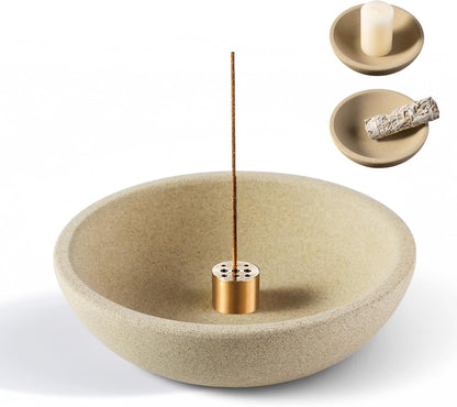 Koville Natural Marble Incense Holder, Incense Holder for Sticks with 9 Holes, Handmade Incense Burner Ash Catcher for Meditation Yoga SPA, Balsam Fir/Palo Santo/Sage/Cone (Green)