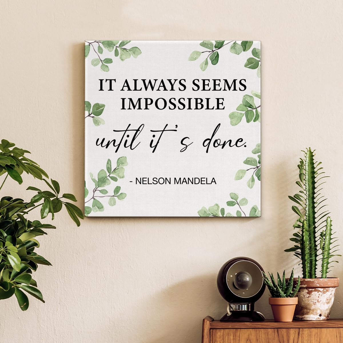 Inspirational Farmhouse Canvas Print Wall Art Decor One Small Positive Thought in the Morning Can Change Your Whole Day Sign Painting Plaque Rustic Home Decoration (8 X 8 Inches, Framed)