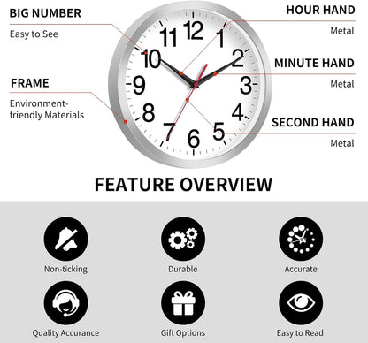Rohioue Wall Clock Modern 8 Inch Battery Operated Silent Non Ticking Small Analog Clock for Living Room Office Home Bedroom Kitchen Bathroom(Black)