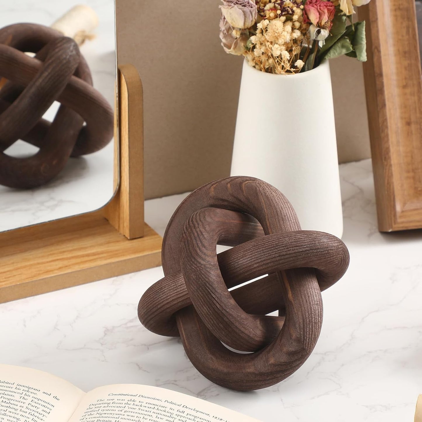 Yalikop 3 Link Wood Knot Decor Rustic Home Décor Accents Hand Carved Coffee Table Decoration, Boho Chain Link Decoration, Modern Shelf, Rustic Objects for Home Living Room Bedroom(White)