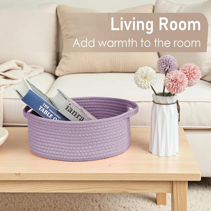 JMvicyroam Woven Basket,Small Rope Storage Bin with Handles & Ribbon Bag, Organizer for Shelves Closets,Gift Basket Empty for Birthday,Books,Dog Toys,White