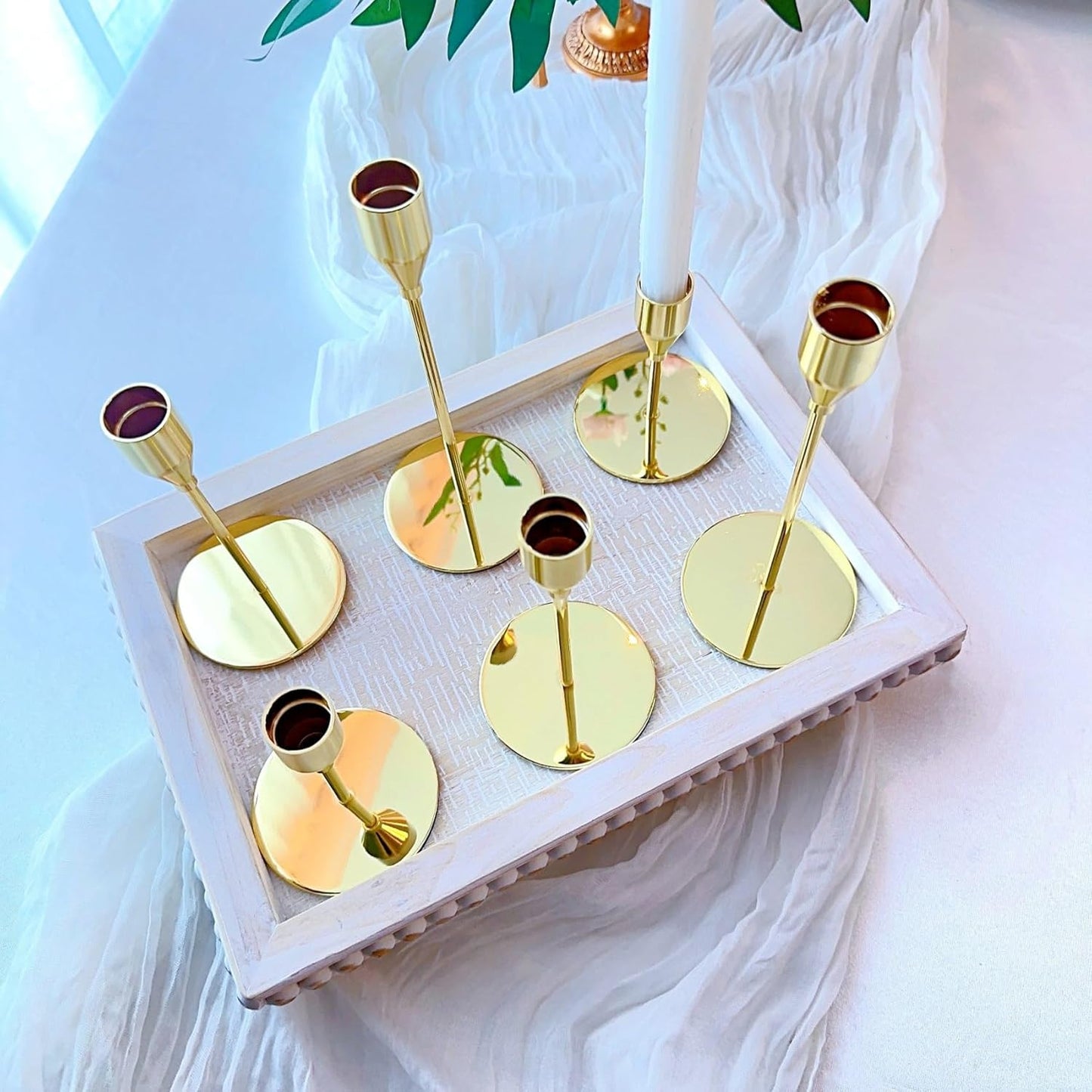 French Gold Taper Candle Holders for Wedding Table Centerpiece,Tall Taper Candlestick Holders Bulk Set of 6,Metal Candle Stick Holders for Dinning or Mantel Centerpiece,Party Home Decor