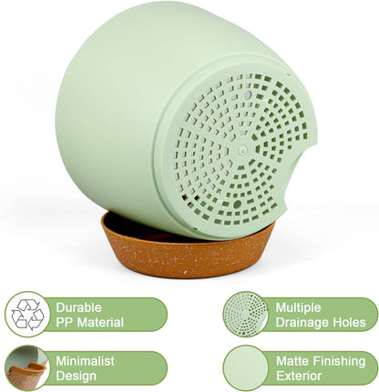 WSMKSZ 10/9/8 inch Self Watering Pots, Planter, Plant Pots with Mesh Drainage Holes for Indoor Outdoor Garden Plants, Plastic Flower Pots with Deep Reservoir for House Plants, Green with Brown