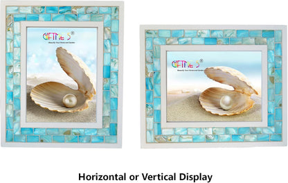 Silver Plate Picture Frame 5x7 Mother of Pearl 5 by 7 Photo Frame Mosaic Glass Tabletop Frame (Grey+ White,1pc)
