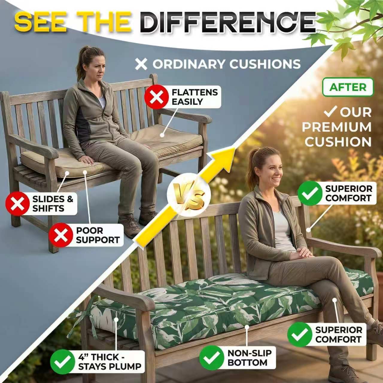 Outdoor Bench Cushion, Tufted Patio Seat Pad for Garden Bench, Porch Swing, Indoor/Outoor Furniture (Blue, 48X18X4 inch)