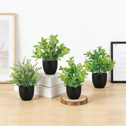 Mkono 4 Packs Fake Plants Mini Artificial Greenery Potted Plants Faux Eucalyptus for Spring Decor Home Indoor Office Table Shelf Room Bathroom Farmhouse Decor (White)