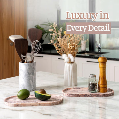 Koville Italian Travertine Tray, 12"x6" Vanity Decorative Marble Tray for Countertop, Catchall Tray for Perfume, Candles, Jewelry Dish Tray