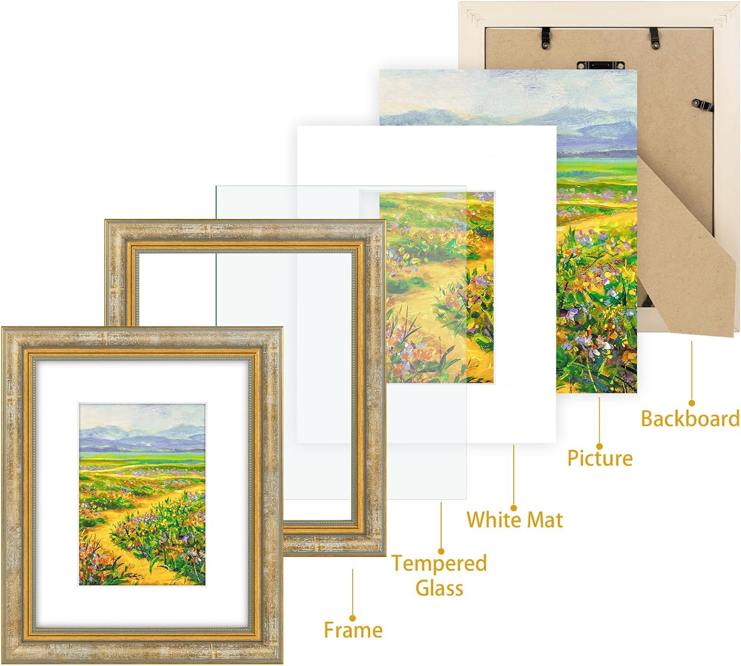 Golden State Art,11x14 Ornate Picture Frame for 8x10 Photo with Mat or 11 x 14 Prints without Mat,Real Glass Wall Display(Color:Green Gold)